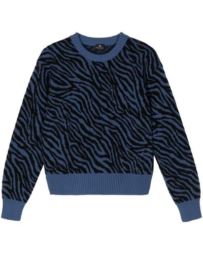 PS by Paul Smith Animal-print Knitted Sweater - Blue