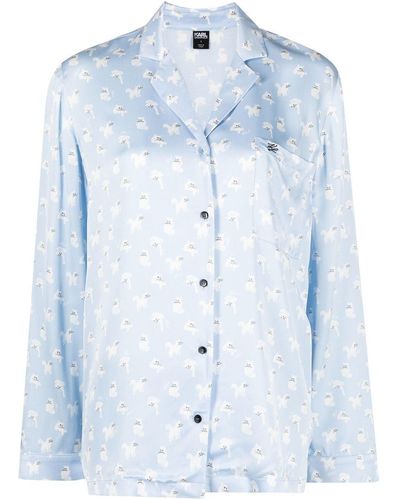 Karl Lagerfeld Cat-print Long Pyjama Set - Blue