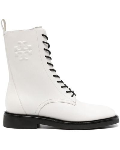 Tory Burch Double T-embossed Leather Boots - White
