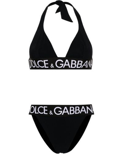 Dolce & Gabbana Triangel-Bikini mit Logo - Schwarz