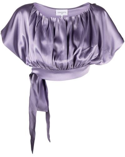 Concepto Cropped Satin-finish Blouse - Purple