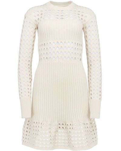 Alexander McQueen White Knitted Mesh Mini Dress - Natural