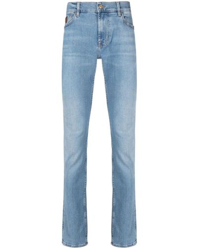 7 For All Mankind Logo-patch Whiskering-effect Slim-cut Jeans - Blue