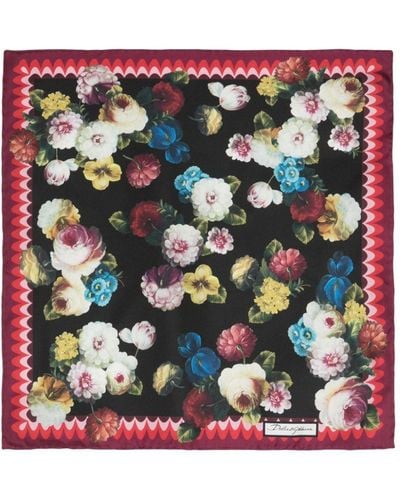 Dolce & Gabbana Foulard en soie à fleurs - Noir