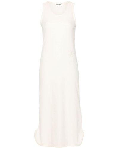 Jil Sander Logo-appliqué Velour Maxi Dress - White