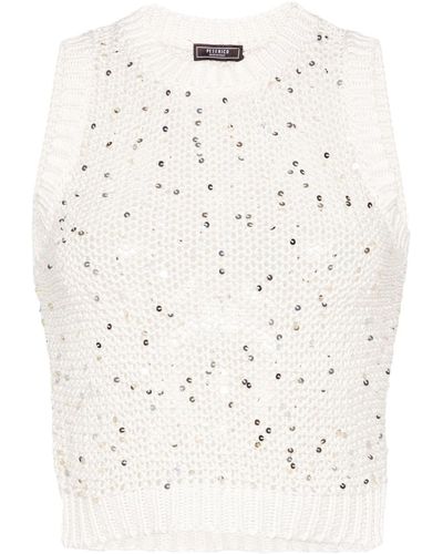 Peserico Sequin-embellished Crochet Knitted Top - Natural