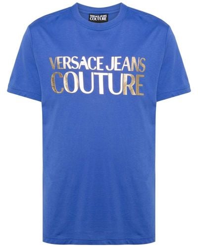 Versace Logo-foil Cotton T-shirt - Blue