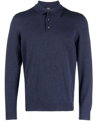 Fedeli Long-sleeved Cashmere Polo Shirt - Blue
