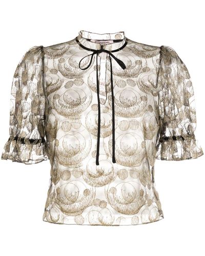 Gilda & Pearl Embroidered-design Mesh T-shirt - Natural