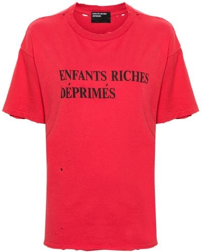 Enfants Riches Deprimes Distressed Logo-print Cotton T-shirt - Red