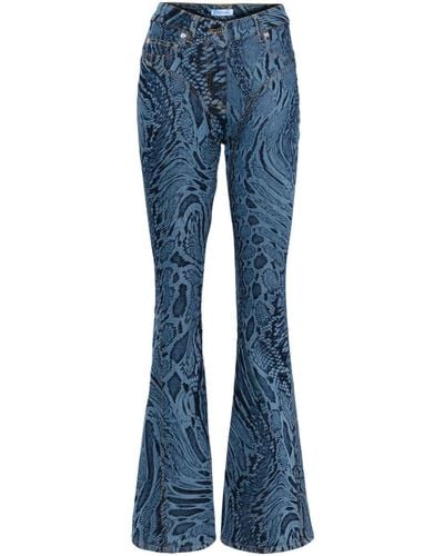 Mugler Snake-print Flared Jeans - Blue
