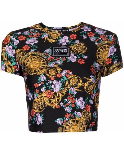 Versace T-Shirt mit "Sunflower Garland"-Print - Schwarz
