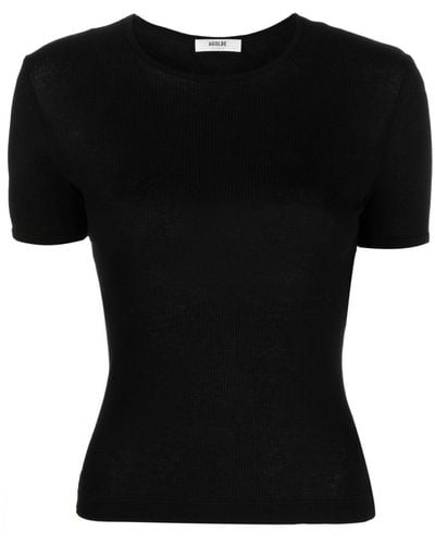 Agolde Short-sleeve Fine-ribbed T-shirt - Black