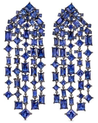 Anabela Chan Rhodium Vermeil Cascade Sapphire Drop Earrings - Blue