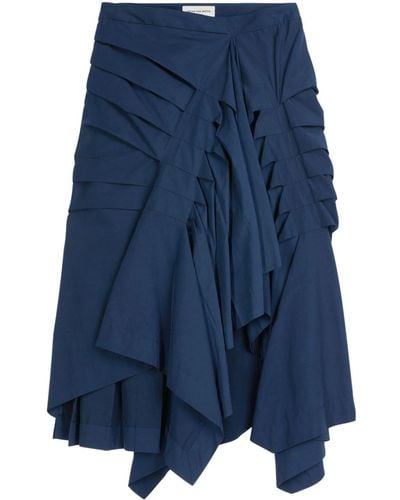 Dries Van Noten Pleated Asymmetric Midi Skirt - Blue