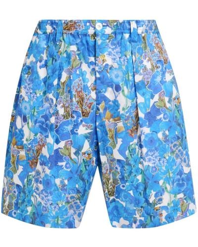 Marni Floral-print Cotton Shorts - Blue