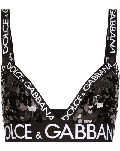 Dolce & Gabbana Sequin-embellished Triangle Bra - Black