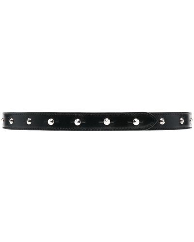 Alexander McQueen Double Belt In Smooth Leather With Silver Studs - Black