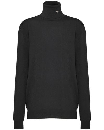 Prada Enamel Triangle-logo Wool Sweater - Black