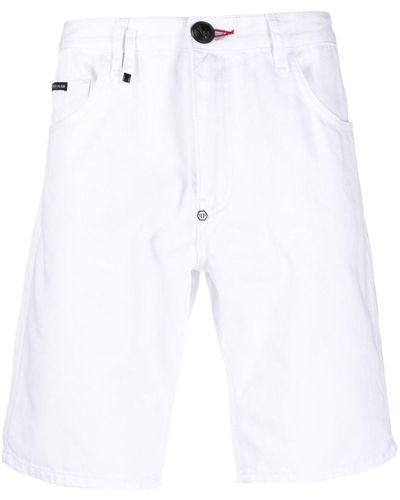 Philipp Plein Pantalones vaqueros cortos con detalle hexagonal - Blanco