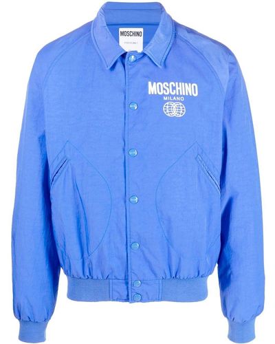 Moschino Veste bomber à logo imprimé - Bleu