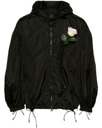 Simone Rocha Chaqueta con capucha y apliques florales - Negro