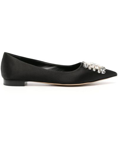 Rochas Crystal-embellished Satin Ballerina Shoes - Black