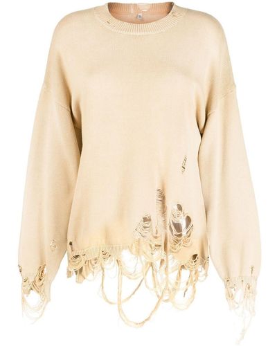 R13 Distressed-effect Knitted Jumper - Natural