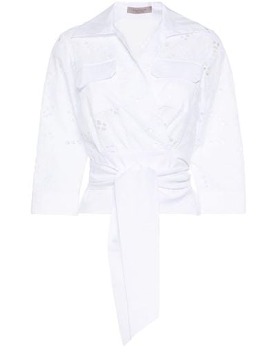 D.exterior Floral-embroidery Wrap Shirt - White