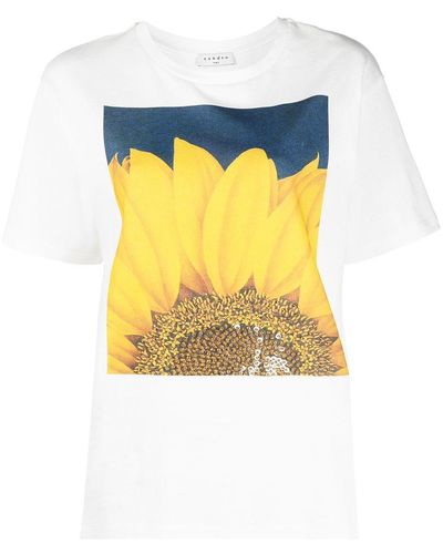 Sandro Sunflower-print Cotton T-shirt - White