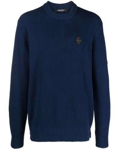 A_COLD_WALL* Logo-plaque Fisherman's-knit Sweater - Blue