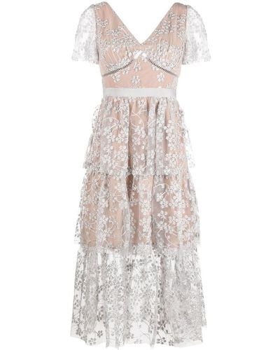 Self-Portrait Dress With Flower Embroidery - White