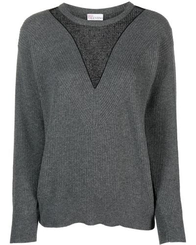 RED Valentino Point D'esprit Tulle Detail Sweater - Gray