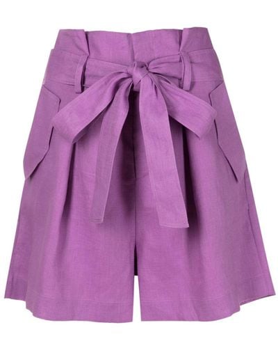 Adriana Degreas Orquidea Paperbag-waist Linen Shorts - Purple