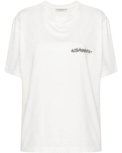 Alessandra Rich ビジュートリム Tシャツ - ホワイト