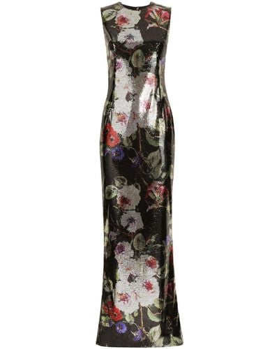 Dolce & Gabbana Floral-print Sequinned Gown - Black