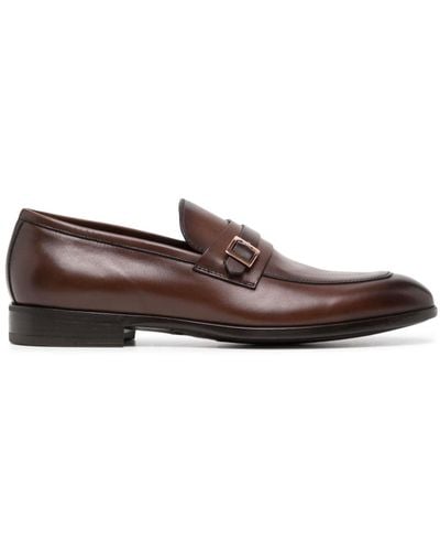 Barrett Buckle-detail Leather Loafers - Brown