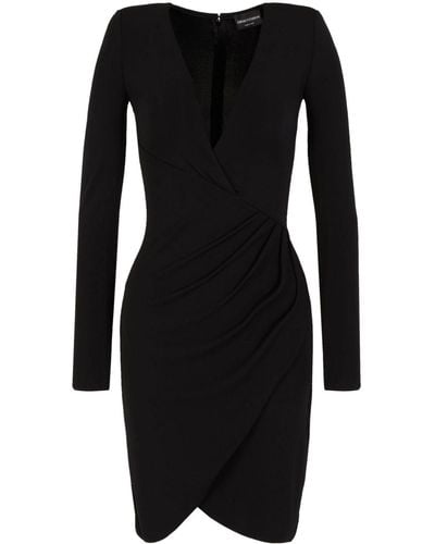 Emporio Armani Crossover Neck Draped Dress - Black