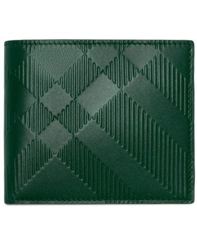 Burberry Checked Bi-fold Leather Wallet - Green