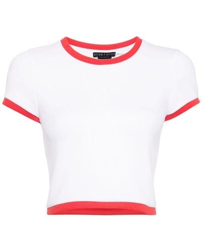 Alice + Olivia Contrast-trim Cropped T-shirt - Red