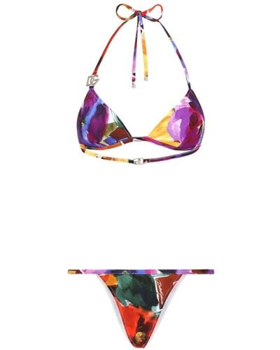 Dolce & Gabbana Floral-print Triangle Bikini Set - White