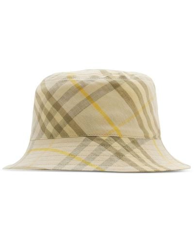 Burberry Checked Linen Bucket Hat - Natural