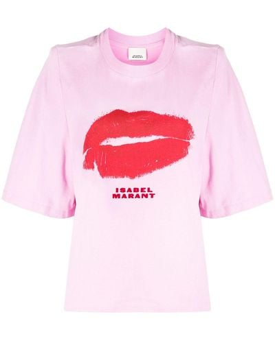 Isabel Marant Lips-print Cotton T-shirt - Pink