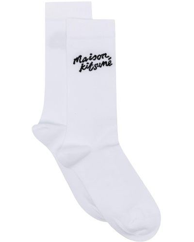 Maison Kitsuné Handwriting Logo-intarsia Socks - White