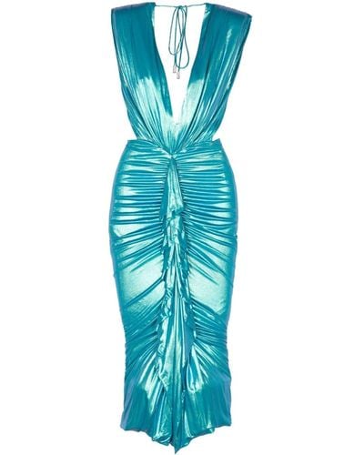 Alexandre Vauthier Foiled Drape-detailing Dress - Blue