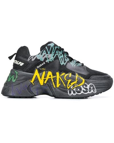 Naked Wolfe Graffiti Platform Low Top Sneakers - Black