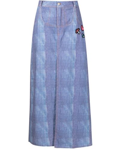 Amir Slama Patch-detail Denim Midi Skirt - Blue
