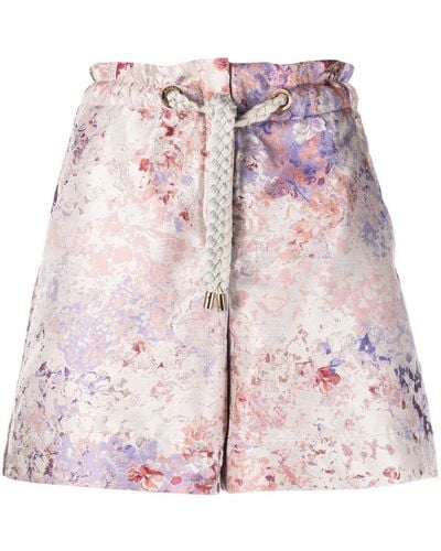 Agnona Floral-print Wide-leg Shorts - Pink