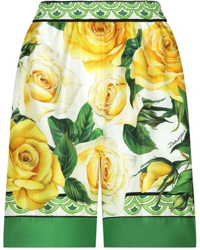 Dolce & Gabbana Pantalones cortos con rosas estampadas - Amarillo