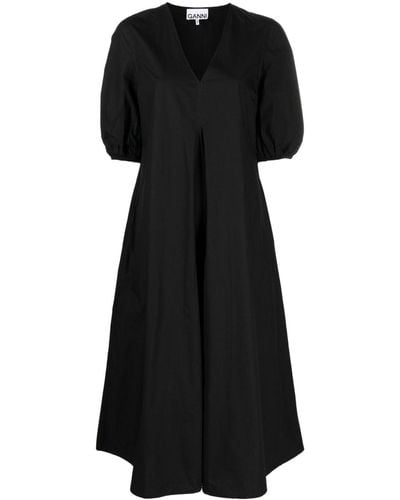 Ganni Maxi-jurk Met V-hals - Zwart